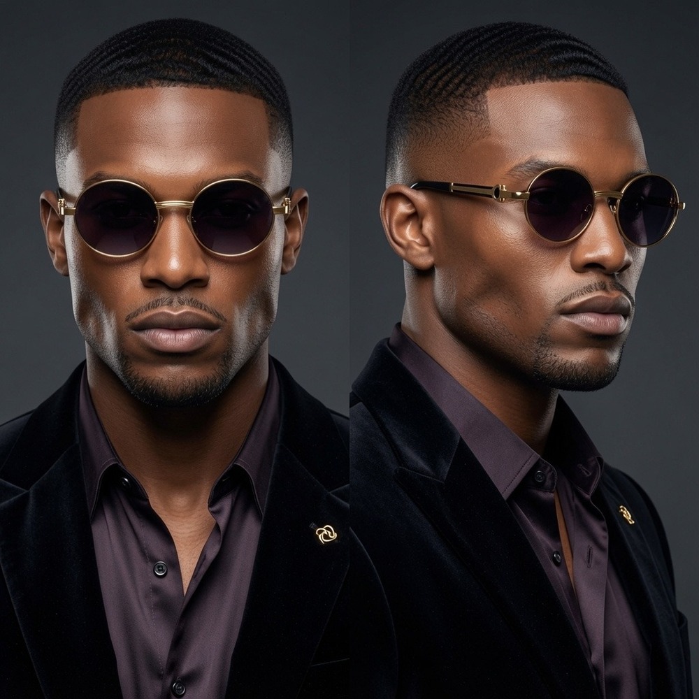 Sunglasses Gold Frame with Black Accent Designer Style Men's Fashion Hip Hop New